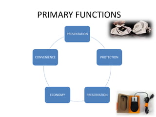 PRIMARY FUNCTIONS
PRESENTATION
PROTECTION
PRESERVATIONECONOMY
CONVENIENCE
 