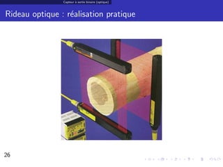 Capteur ` sortie binaire (optique)
                        a



Rideau optique : r´alisation pratique
                  e




26                                                   26/30
 