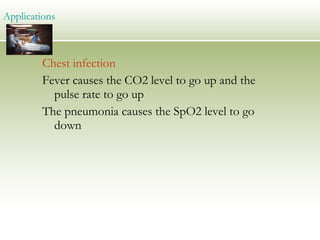 Chest infection Fever causes the CO2 level to go up and the pulse rate to go up The pneumonia causes the SpO2 level to go down Applications 