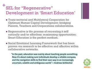 +
SEL for “Regenerative”
Development in ‘Smart Education’
n  Trans-sectorial and Multilateral Cooperation for
Optimum Huma...