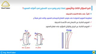 ‫واﻷرﺑﻌﻮن‬ ‫اﻟﺜﺎﻟﺚ‬ ‫اﻟﺴﺆال‬ ‫ﺗﺎﺑﻊ‬
‫اﻟﻌﻤﻮد‬ ‫أﻃﺮاف‬ ‫ﻓﻲ‬ ‫اﻟﺘﺴﻠﻴﺢ‬ ‫ﺣﺪﻳﺪ‬ ‫وﺿﻊ‬ ‫ﻳﺘﻢ‬ ‫ﻟﻤﺎذا‬
‫؟‬
©Eng. Sherif Saber ӹ
ӵ

‫ﹰ‬
‫ﺛﺎﻧﻴﺎ‬
:
‫اﻟﻨﺤﻴﻔﻪ‬ ‫اﻻﻋﻤﺪه‬ ‫ﺣﺎﻟﺔ‬ ‫ﻓﻰ‬
‫ل‬
‫ﹰ‬
‫ﻃﺒﻘﺎ‬ ‫ﺗﻨﺘﺞ‬ ‫واﻟﺘﻰ‬ ‫ﻟﻠﻌﻤﻮد‬ ‫اﻟﺨﺮﺳﺎﻧﻲ‬ ‫اﻟﻘﻄﺎع‬ ‫ﻃﺮﻓﻲ‬ ‫ﻋﻠﻰ‬ ‫اﻟﻤﺘﻮﻟﺪة‬ ‫اﻟﻌﺰوم‬ ‫ﻟﻤﻘﺎوﻣﺔ‬

‫اﻟﻨﺤﻴﻔﺔ‬ ‫اﻷﻋﻤﺪة‬ ‫ﻓﻰ‬ ‫اﻻﻧﺒﻌﺎج‬ ‫ﻋﻦ‬ ‫اﻟﻨﺎﺗﺠﺔ‬ ‫اﻟﻌﺰوم‬

‫اﻟﻌﻤﻮد‬ ‫ﻗﻄﺎع‬ ‫ﻋﻠﻰ‬ ‫اﻟﻤﺆﺛﺮه‬ ‫واﻟﺰﻻزل‬ ‫اﻟﺮﻳﺎح‬ ‫ﻋﻦ‬ ‫اﻟﻨﺎﺗﺠﺔ‬ ‫اﻟﻌﺰوم‬
Sherif Saber
 