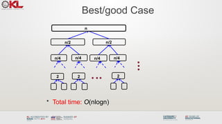 Best/good Case
• Total time: O(nlogn)
n
n/2 n/2
n/4 n/4 n/4 n/4
2 2 2
 