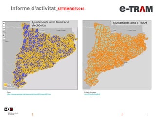 Ajuntaments amb tramitació
electrònica
Informe d’activitat_SETEMBRE2016
Font:
http://www.geolocal.cat/geoLocal/visorAOC/vi...