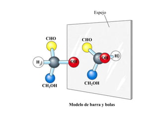 Espejo




     CHO          CHO



                            OH    H
H           OH



                   CH2OH
    CH2OH



            Modelo de barra y bolas
 