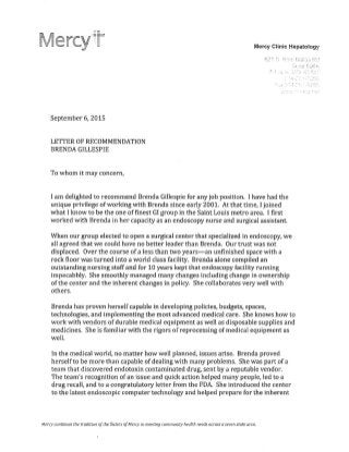 Letter of Recommendation, for Brenda Gillespie, from Dr. Bernstein signed