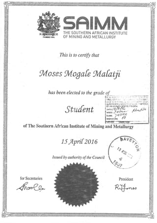 SAIMM Certificate