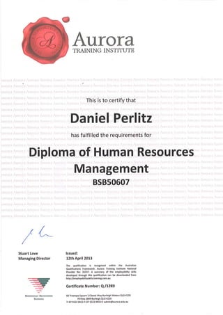2013 Diploma of Human Resources Management