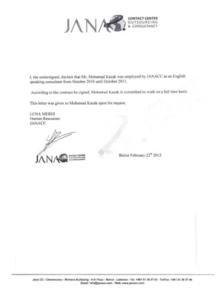 Letter Letter of JANA
