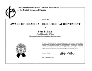 2014 CAFR Award Certificate