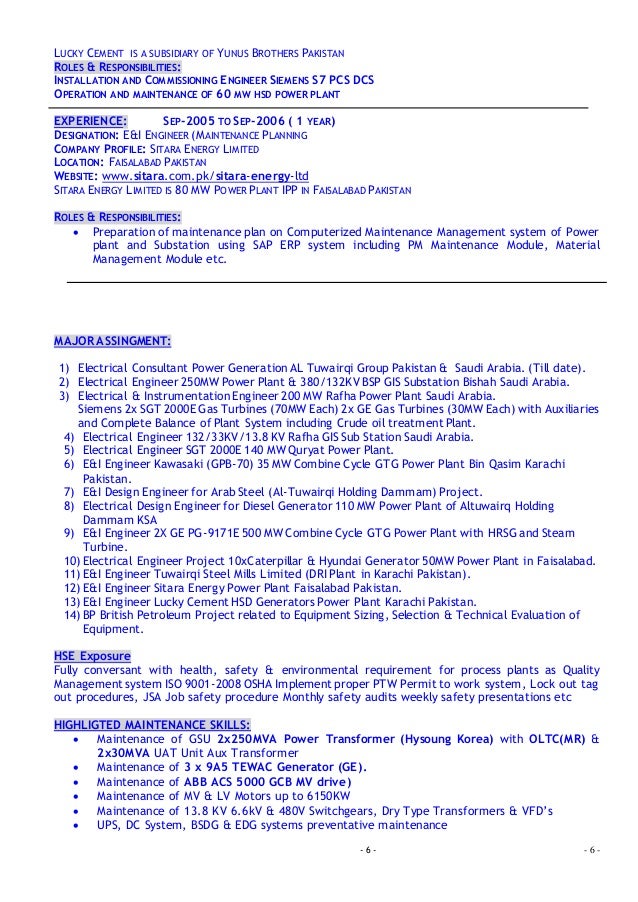 Roles and responsibilities of electrical engineer in cement plant