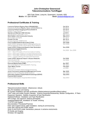 John Greenwood CV (Telco Tech-Rigger) | PDF