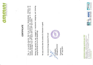 Ammini Energy Experiance certificate