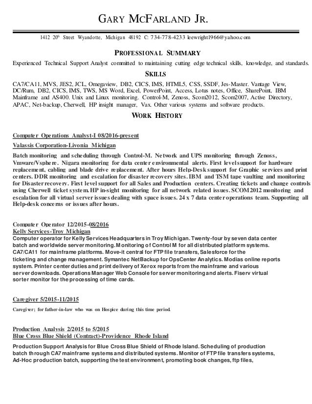 production support analyst resumes