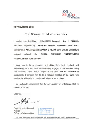 muru expereancecertificate from offshore  works