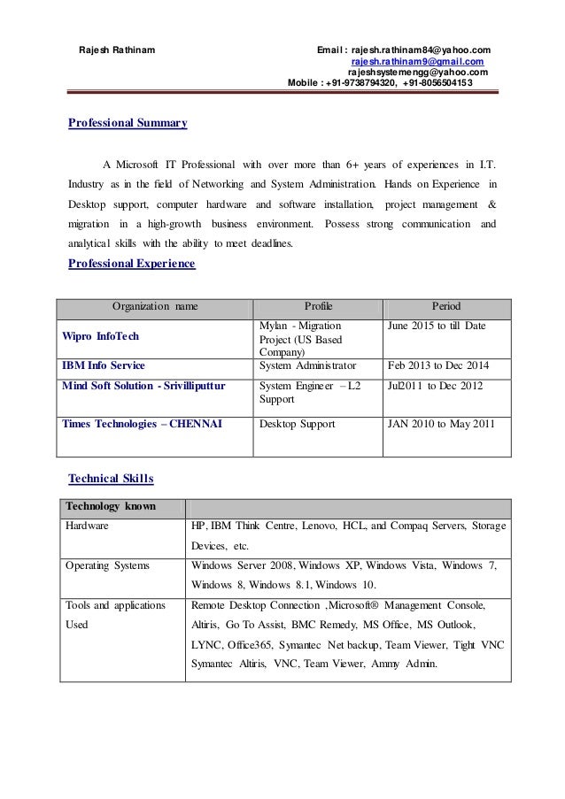 rajesh update resume in wipro