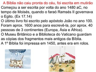 PANORAMA GERAL DO VT – 39 livros
CRIAÇÃO
QUEDA
DILÚVIO
NAÇÕES
ABRAÃO
EGITO
DESERTO
ETERNIDADE
REINO UNIDO
DIVISÃO
CATIVEIRO
RETORNO
SILÊNCIO
JUÍZES
CANAÃ
DATAS ARREDONDADAS PARA
FACILITAR MEMORIZAÇÃO
Estamos no ano 5777 do calendário judaico que inicia a contagem a partir de Adão
 