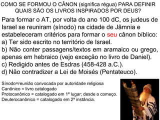 PERGAMINHO: 2Tm 4.13 feito de couro curtido de
carneiro, usado como "papel" na cidade de Pérgamo
(Ásia Menor), pelo rei Éumens II, 200 a.C.
Os egípcios, com inveja da importância da biblioteca de
Pérgamo, não venderam mais papiro, daí o pergaminho
se popularizar em outras regiões.
Os pergaminhos, assim como as folhas de papiro, não
eram "encadernados" como num livro, mas ligavam-se
umas folhas às outras e faziam-se "rolos".
O livro de Jeremias (1364 versículos e
42.654 palavras) ocuparia um rolo de 10 a
15 m, e requereria as peles de 50 a 60
carneiros e formaria um pergaminho com
200 a 250 fólios de 25 x 19 cm. (Aland &
Aland 1989, 77).
 