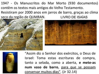 Para formar o NT não houve um sínodo.
Até 100 dC não havia uma lista autorizada dos 27 livros
(que já estavam escritos) – ver 2Pe 3.15,16.
O 1º Cânon do NT está num manuscrito de 170 dC,
encontrado numa biblioteca de Milão pelo padre italiano
Ludovico A. Muratori em 1740.
No Cânon de Muratori estão os 4 evangelhos, as cartas
de Paulo, Judas, 1 e 2 João e Apocalipse.
A igreja católica oficiou o Cânon do NT no ano 367.
Os livros não inspirados, escritos entre os anos 300 aC
e 70 dC, misturados com lendas e muita imaginação,
são chamados de livros apócrifos, por ex. Evangelho de
Maria, de Pedro, de Judas etc.
Essa inspiração foi encerrada no tempo dos Apóstolos.
Agora não se acrescenta mais nenhum Livro.
 