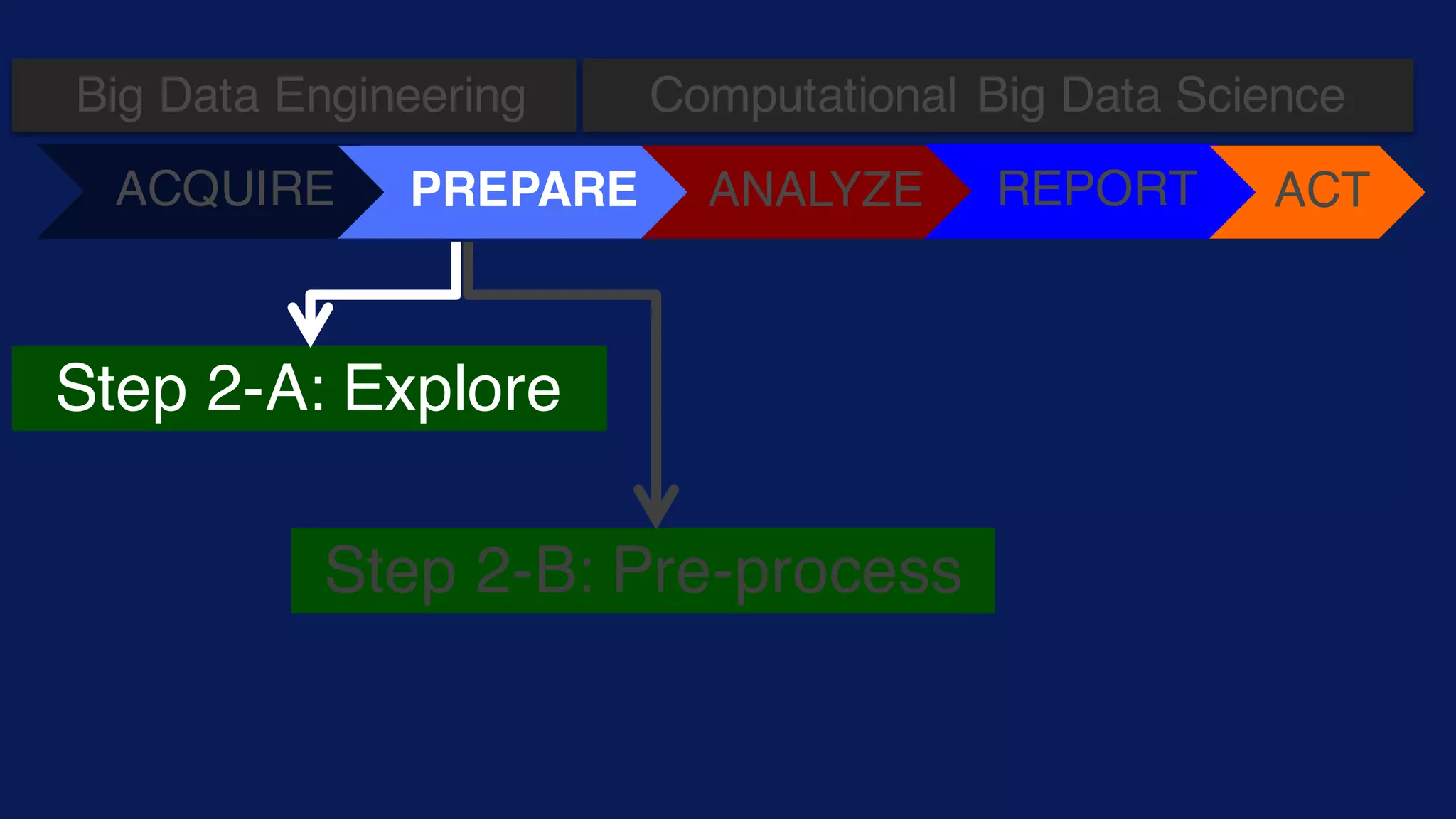 ACQUIRE PREPARE ANALYZE REPORT ACT
Step 2-A: Explore
Step 2-B: Pre-process
Computational Big Data Science
Big Data Engineering