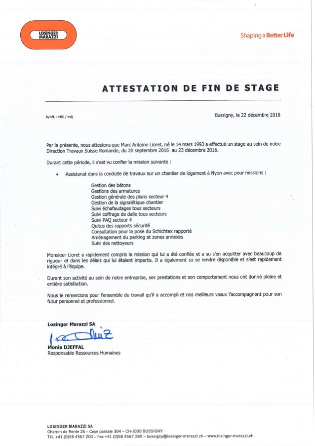 Attestation Fin De Stage Lioret Marc Antoine