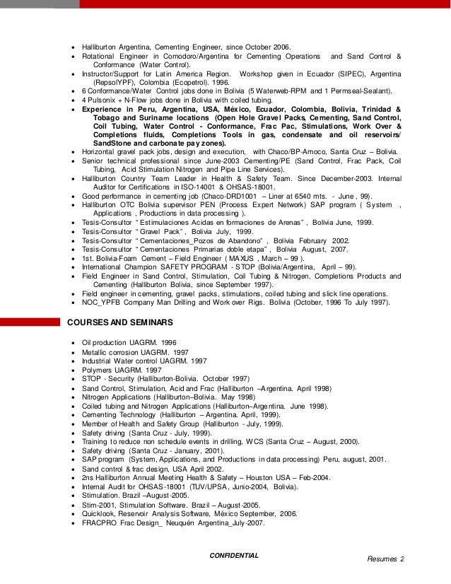 2 confidential resumes 2 halliburton argentina cementing engineer - Halliburton Field Engineer Sample Resume 2 confidential resumes 2 halliburton argentina cementing engineer - Halliburton Field Engineer Sample Resume