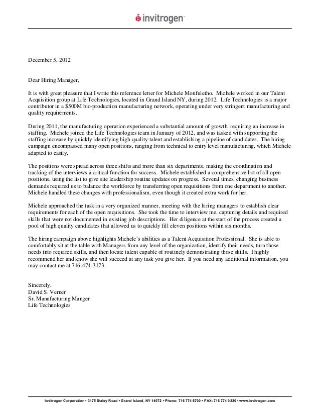 Life Technologies Letter of Recommendation - SV