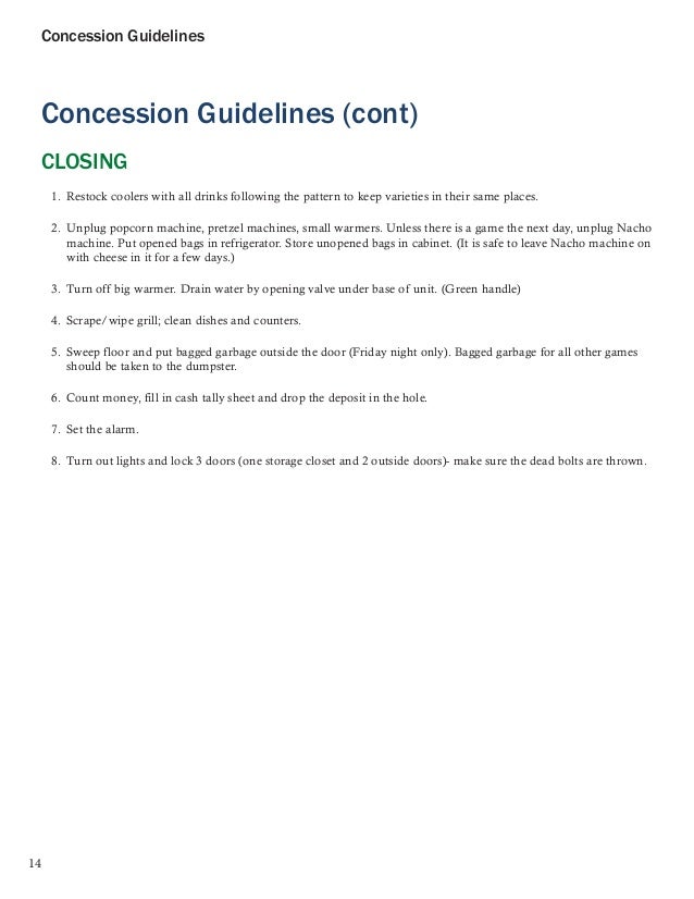 concession stand sign up sheet