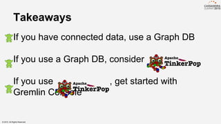 Takeaways
If you have connected data, use a Graph DB
If you use a Graph DB, consider
If you use , get started with
Gremlin Console
© 2015. All Rights Reserved.
 