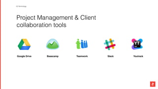 Project Management & Client
collaboration tools
Basecamp Teamwork Slack Youtrack
03 Technology
Google Drive
 