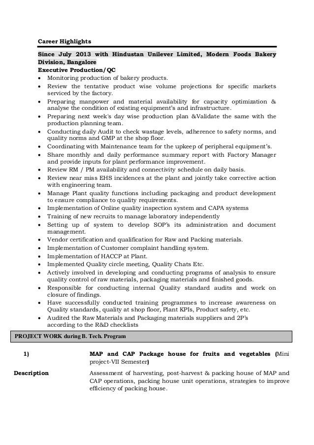 Food technology resume