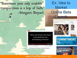 Ex. Idea to
Market
Online Beta
Launch
www.Csouffrantntim.com
 