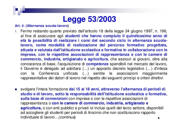 Legge N 53 Del 2003 Sintesi Lab orientamento e alternanza scuola lavoro