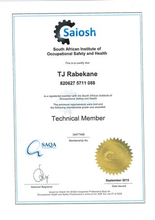 Saiosh and NEBOSH IGC Certificates