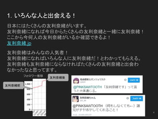 1．いろんな人と出会える！
日本にはたくさんの友利奈緒がいます。
友利奈緒になれば今日からたくさんの友利奈緒と一緒に友利奈緒！
ここから今何人の友利奈緒がいるか確認できるよ！
友利奈緒.jp
友利奈緒はみんなの人気者！
友利奈緒になればいろんな人に友利奈緒だ！とわかってもらえる。
友利奈緒も友利奈緒にならなければたくさんの友利奈緒と出会わ
なかったなと思ってます。
4
友利奈緒後
友利奈緒前
フォロワー推移
 