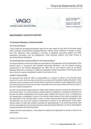 Peninsula Health Financial Statements 2016 Page 37
Notes to The Financial Statements for the year ended 30 June 2016
Auditing in the Public Interest
Financial Statements 2016
 
