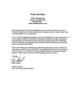 Tracy Cover letter, resume, letter of recommendation & references
