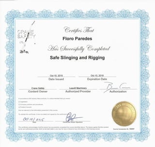 slinging and rigging certificate [237932]