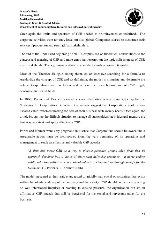 Master thesis on sustainability