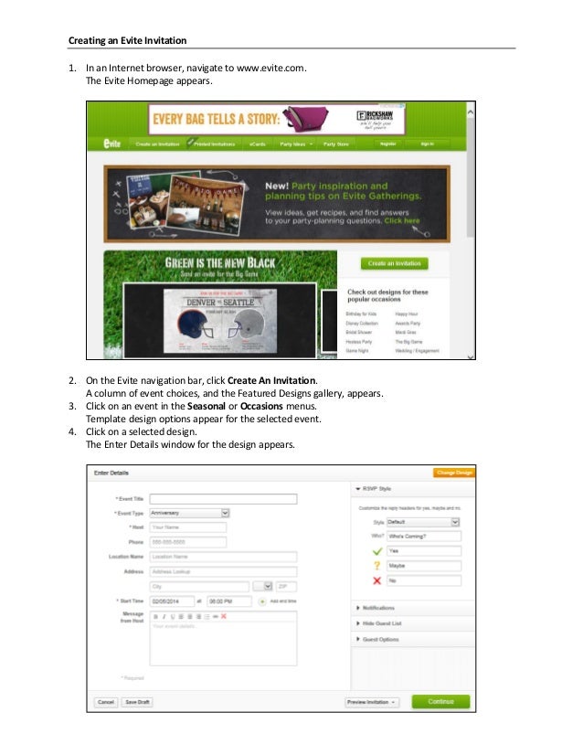 creating an evite invitation