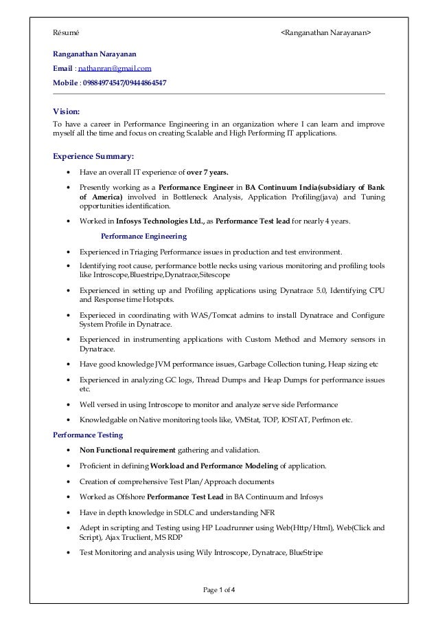 loadrunner resume