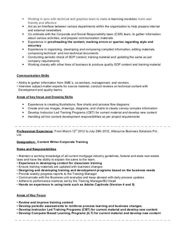 content writer resumes