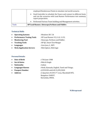 Shivaprasad Resume(Performance Testing) | DOC