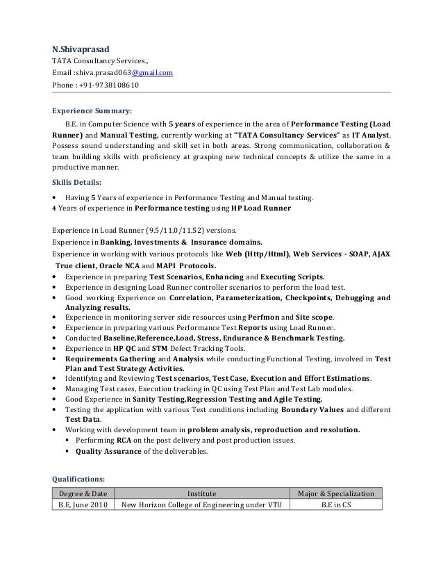 loadrunner resume
