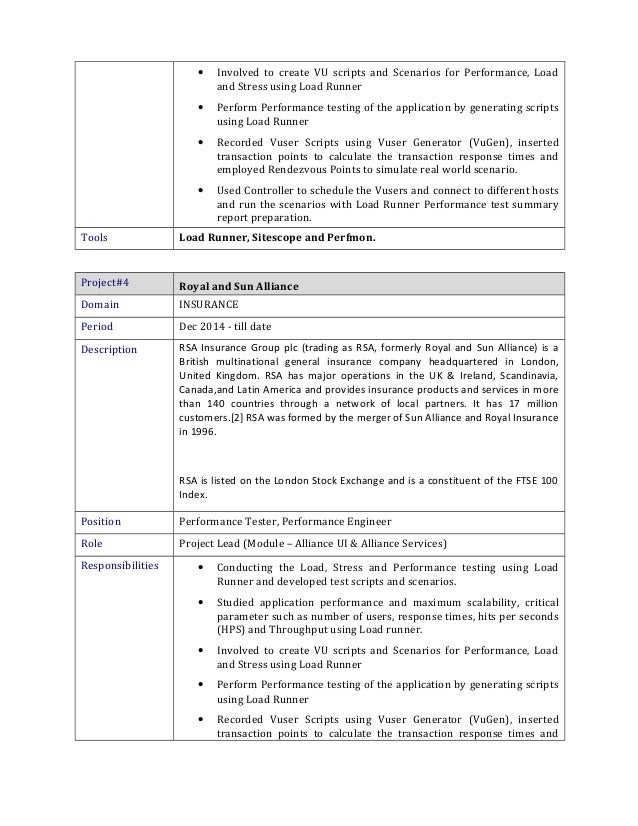 loadrunner resume