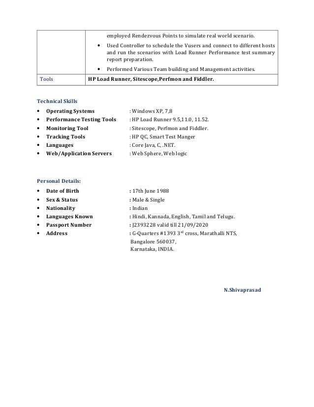 shivaprasad resume performance testing
