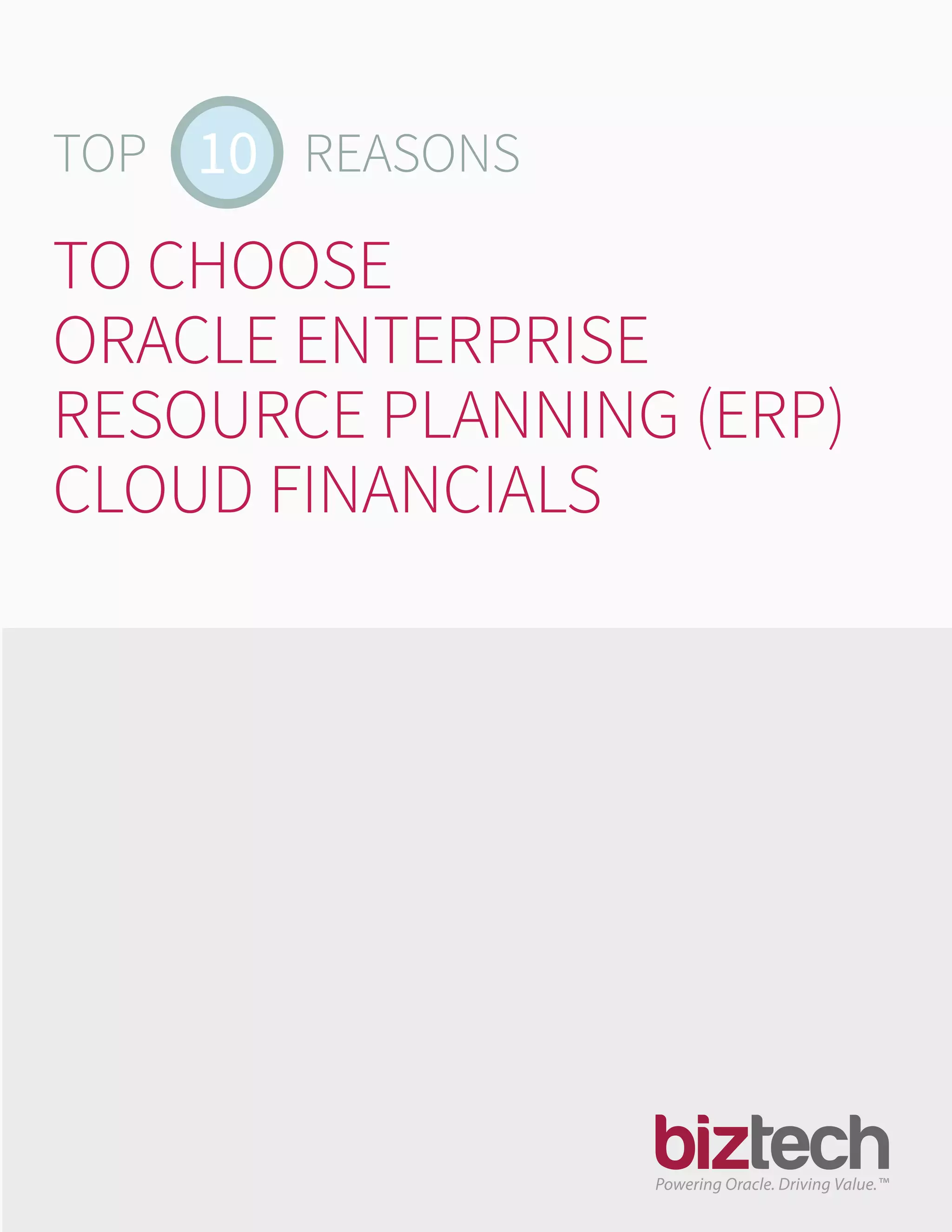 Top 10 Reasons to Choose Oracle ERP Cloud Financials | PDF