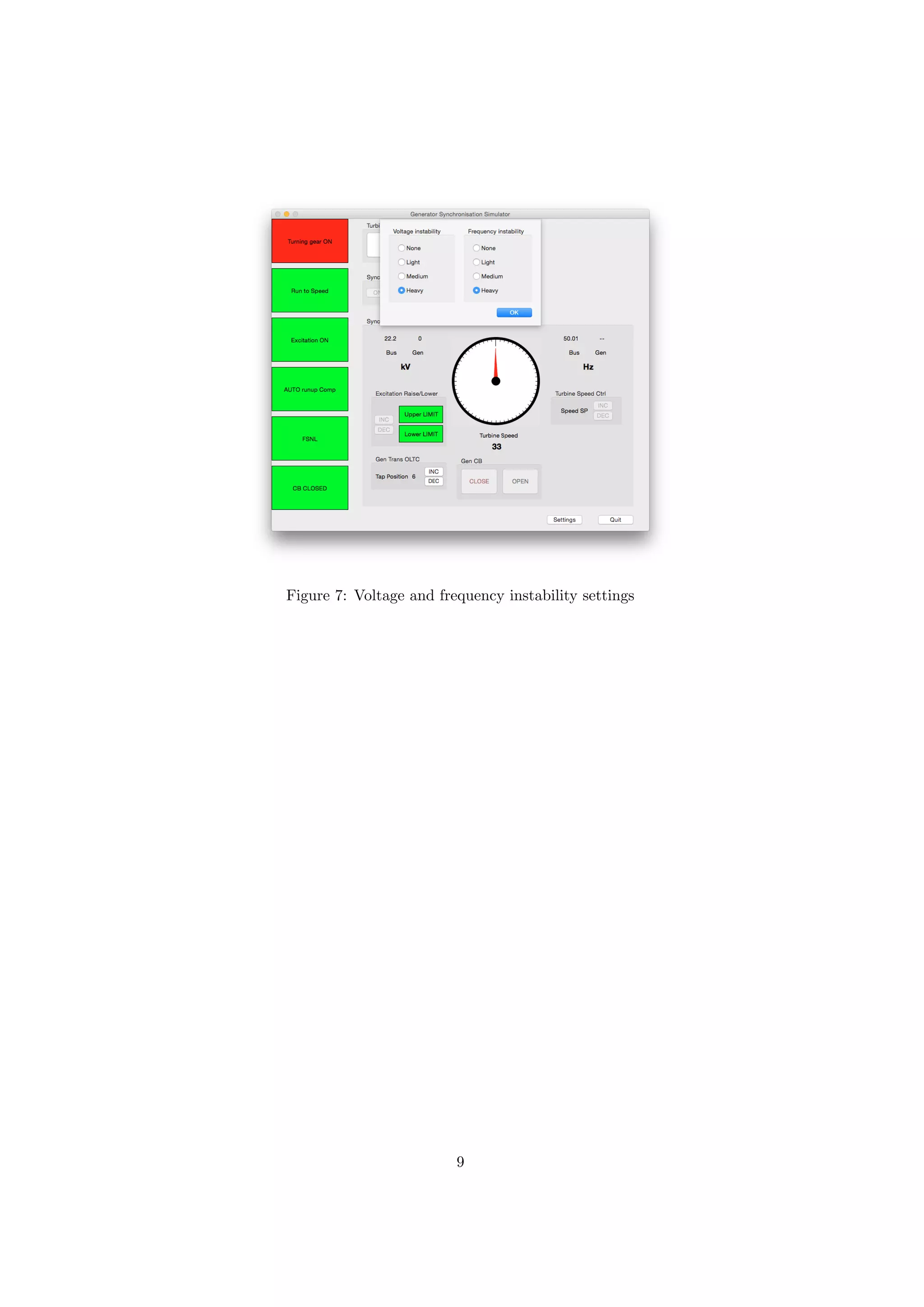 Figure 7: Voltage and frequency instability settings
9
 