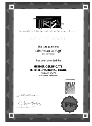Higher Certificate - International Trade