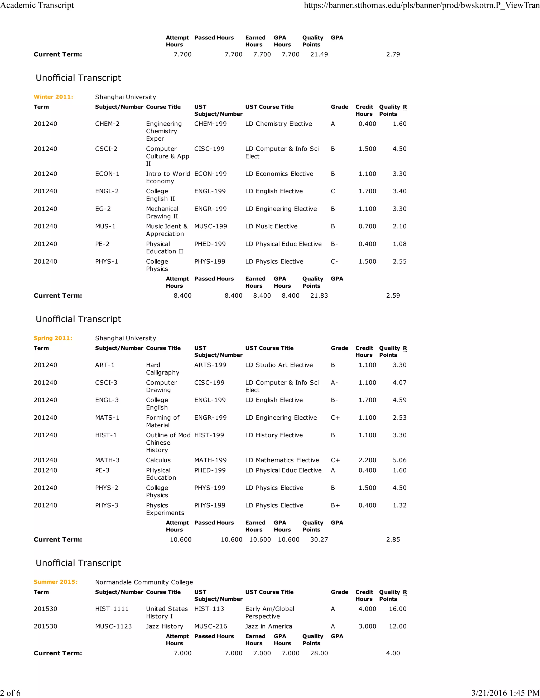 Academic Transcript | PDF