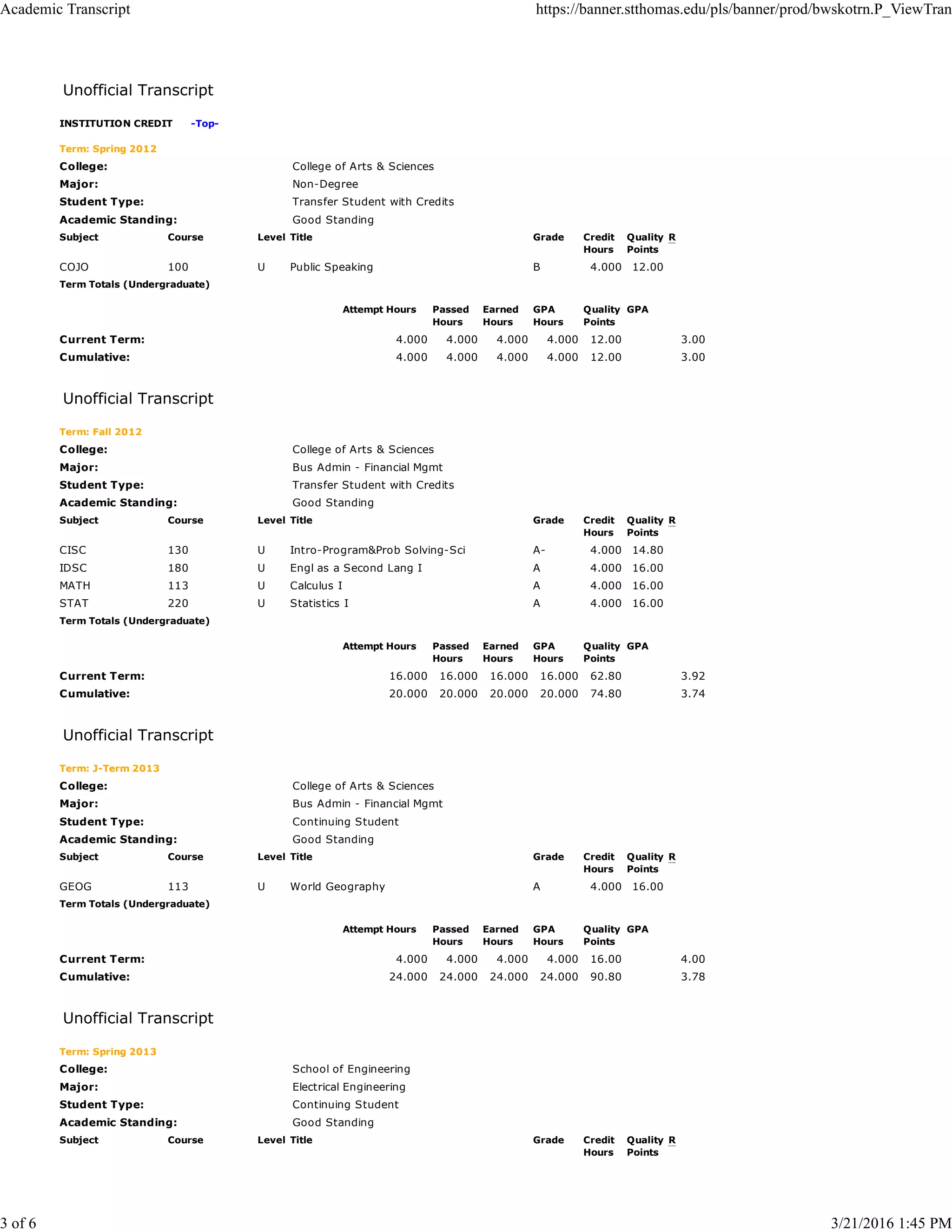 Academic Transcript | PDF